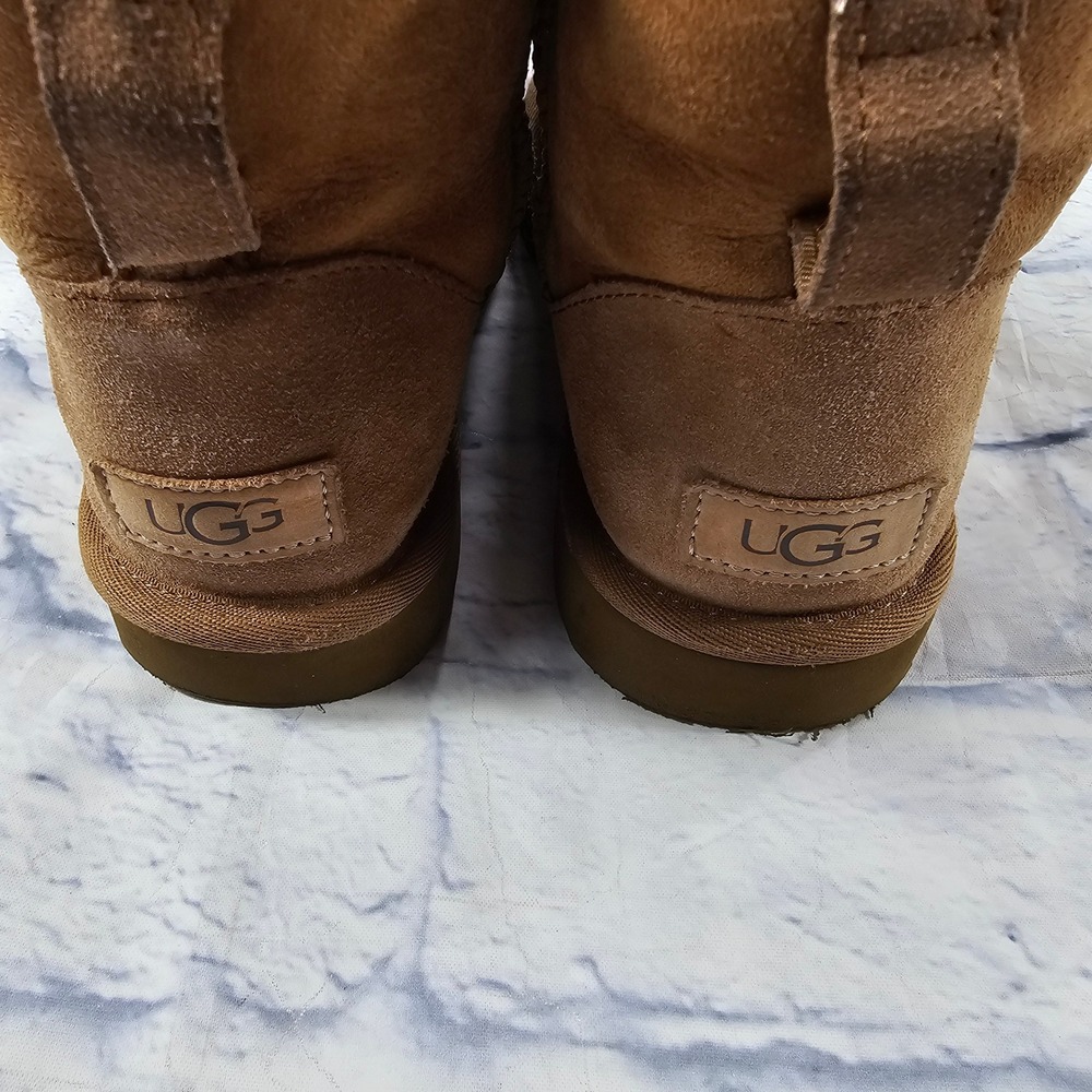 UGG Classic Mini II Boots Womens 7 Chestnut Brown Suede Shearling Ankle Booties - Picture 12 of 13